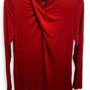 Worthington Red Draped Neck Long Sleeve Top